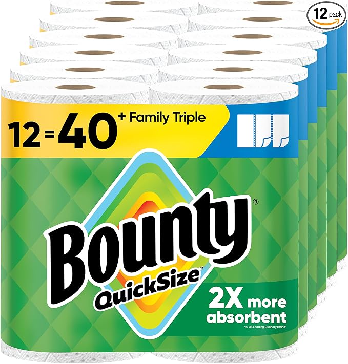 Bounty Quick-Size Paper Towels, 12 Family Triple Rolls